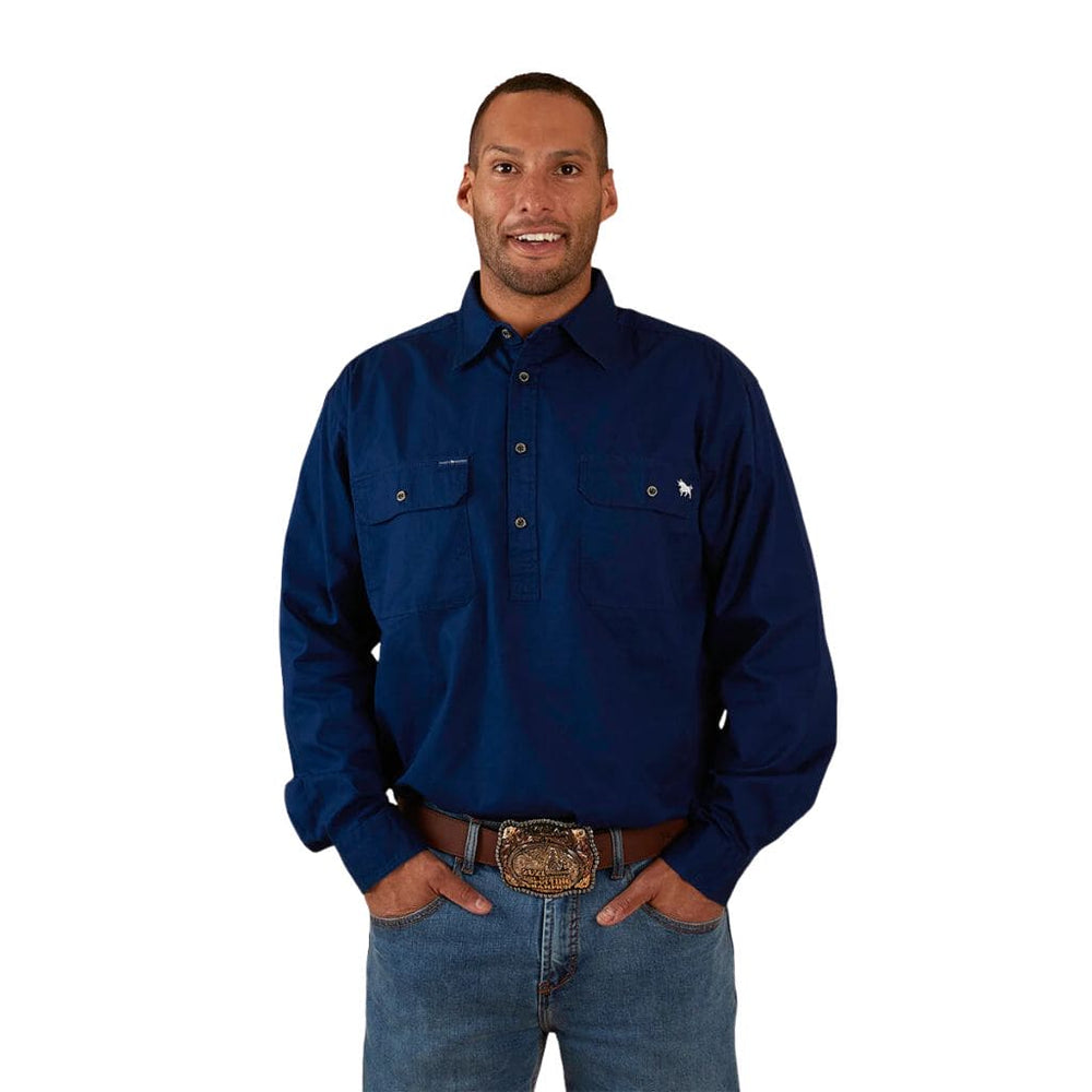 RINGERS WESTERN MENS KING RIVER HALF BUTTON WORK SHIRT NAVY | The Work Pit
