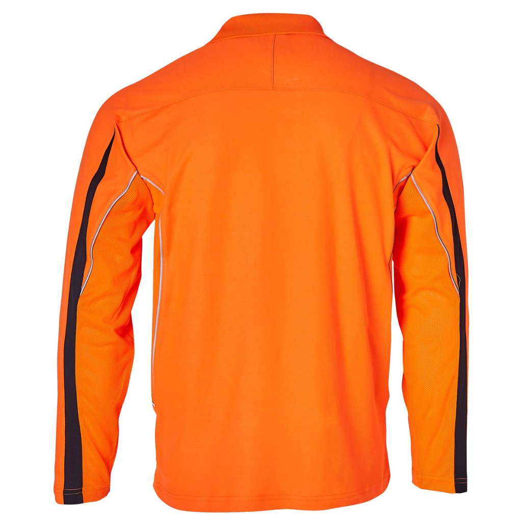 AIW MENS TRUEDRY L/S HI - VIS POLO - ORANGE / NAVY - The Work Pit