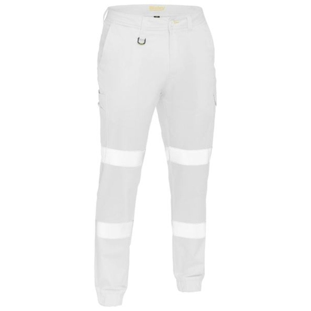 BISLEY MENS TAPED BIOMOTION COTTON STRETCH CARGO CUFFED PANT - WHITE - The Work Pit