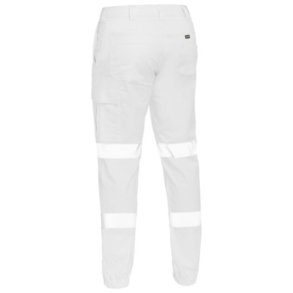 BISLEY MENS TAPED BIOMOTION COTTON STRETCH CARGO CUFFED PANT - WHITE - The Work Pit