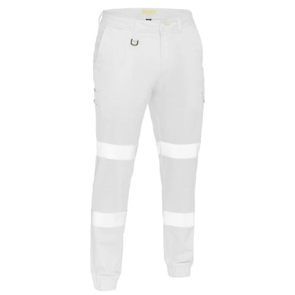 BISLEY TAPED BIOMOTION STRETCH COTTON DRILL CARGO CUFFED PANTS - WHITE - The Work Pit