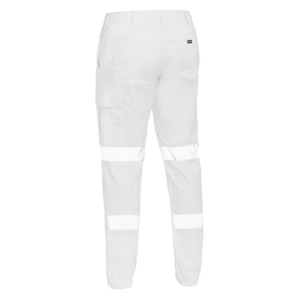 BISLEY TAPED BIOMOTION STRETCH COTTON DRILL CARGO CUFFED PANTS - WHITE - The Work Pit