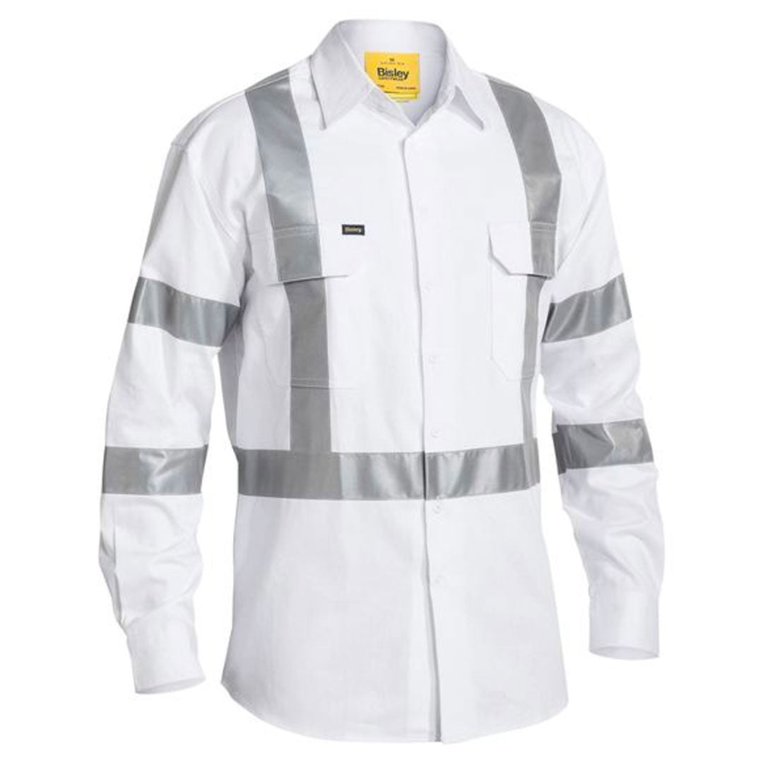 BISLEY TAPED NIGHT COTTON DRILL SHIRT - WHITE - The Work Pit