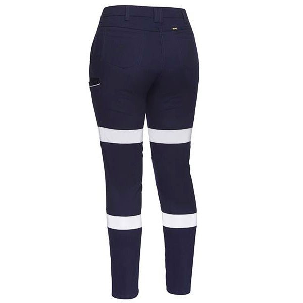 BISLEY WMNS TAPED MID RISE STRETCH COTTON PANTS NAVY - The Work Pit