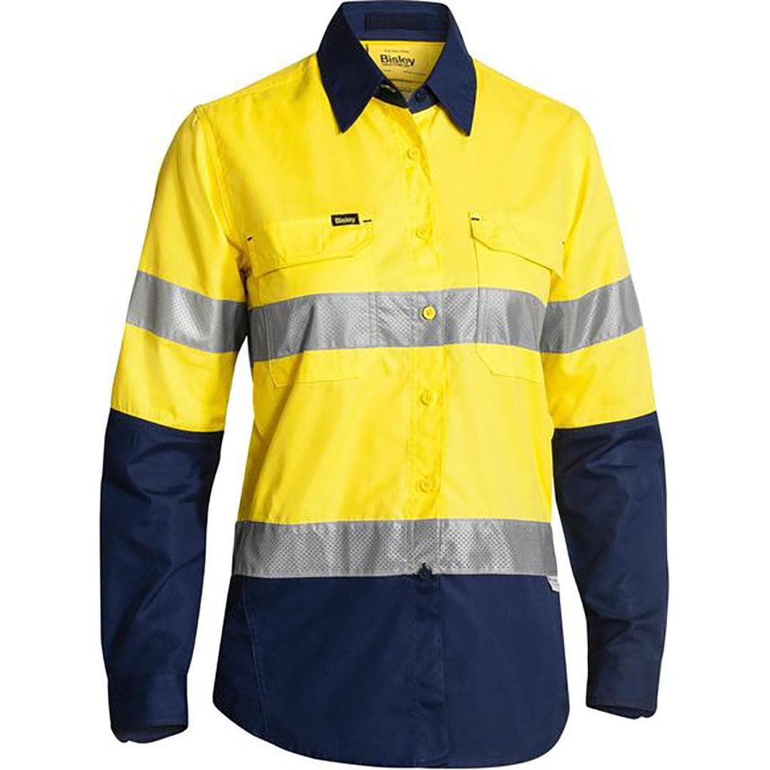 BISLEY WOMENS 3M TAPED HI VIS X AIRFLOW RIPSTOP SHIRT YELLOW/NAVY - The Work Pit