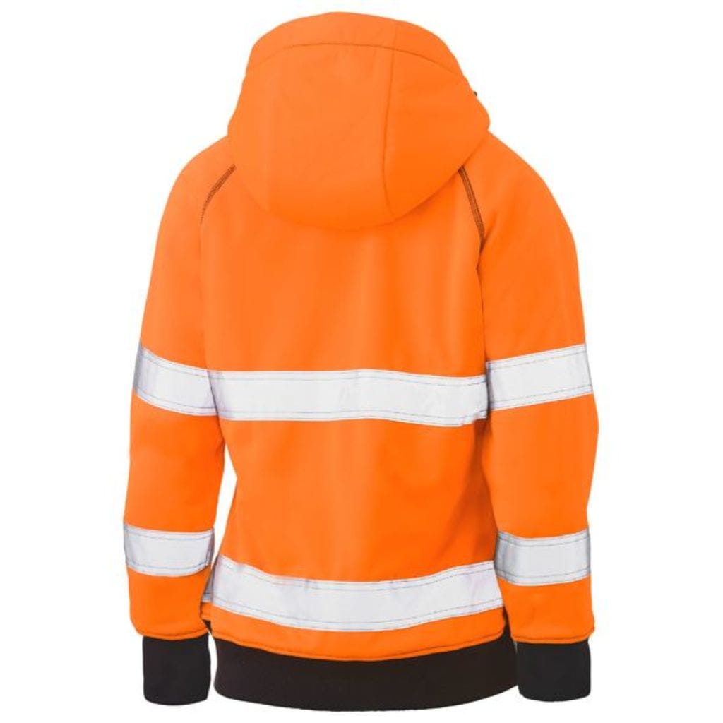 BISLEY WOMENS TAPED HI VIS FLEECE ZIP FRONT HOODIE WITH SHERPA LINING ORANGE - The Work Pit