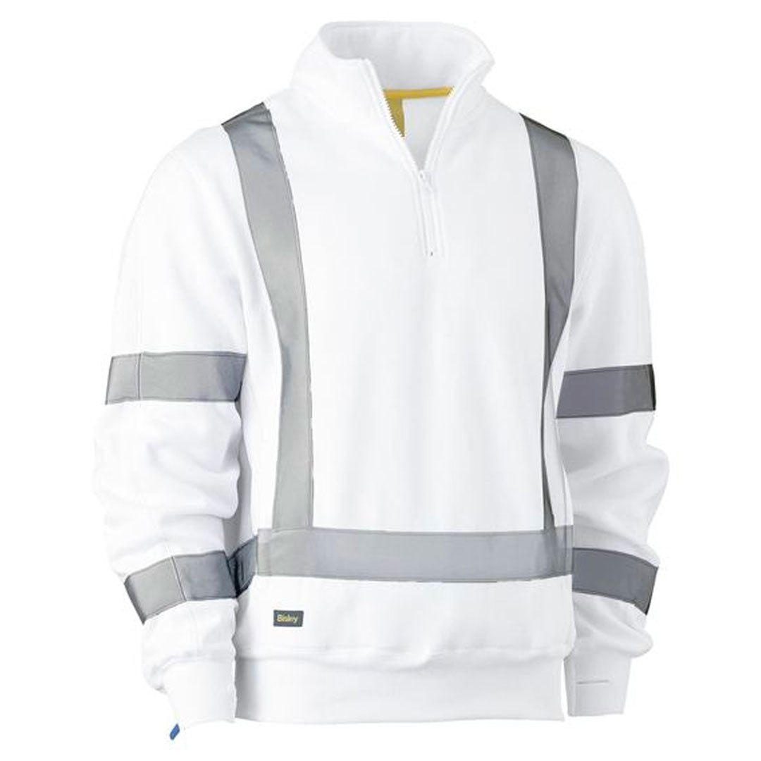 BISLEY X TAPED 1/4 ZIP FLEECE PULLOVER - WHITE - The Work Pit