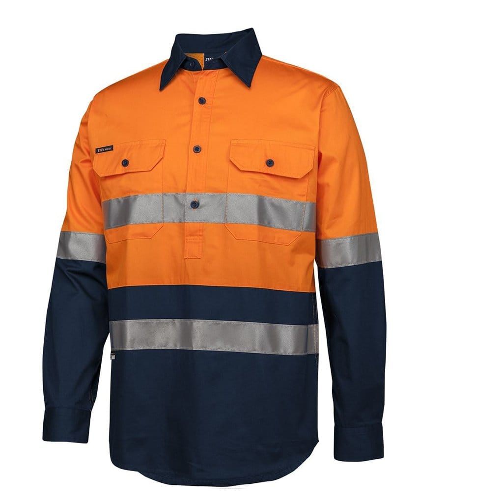 JB WEAR HI VIS (D+N) CLOSE FRONT L/S 150G W/SHIRT ORANGE/NAVY - The Work Pit