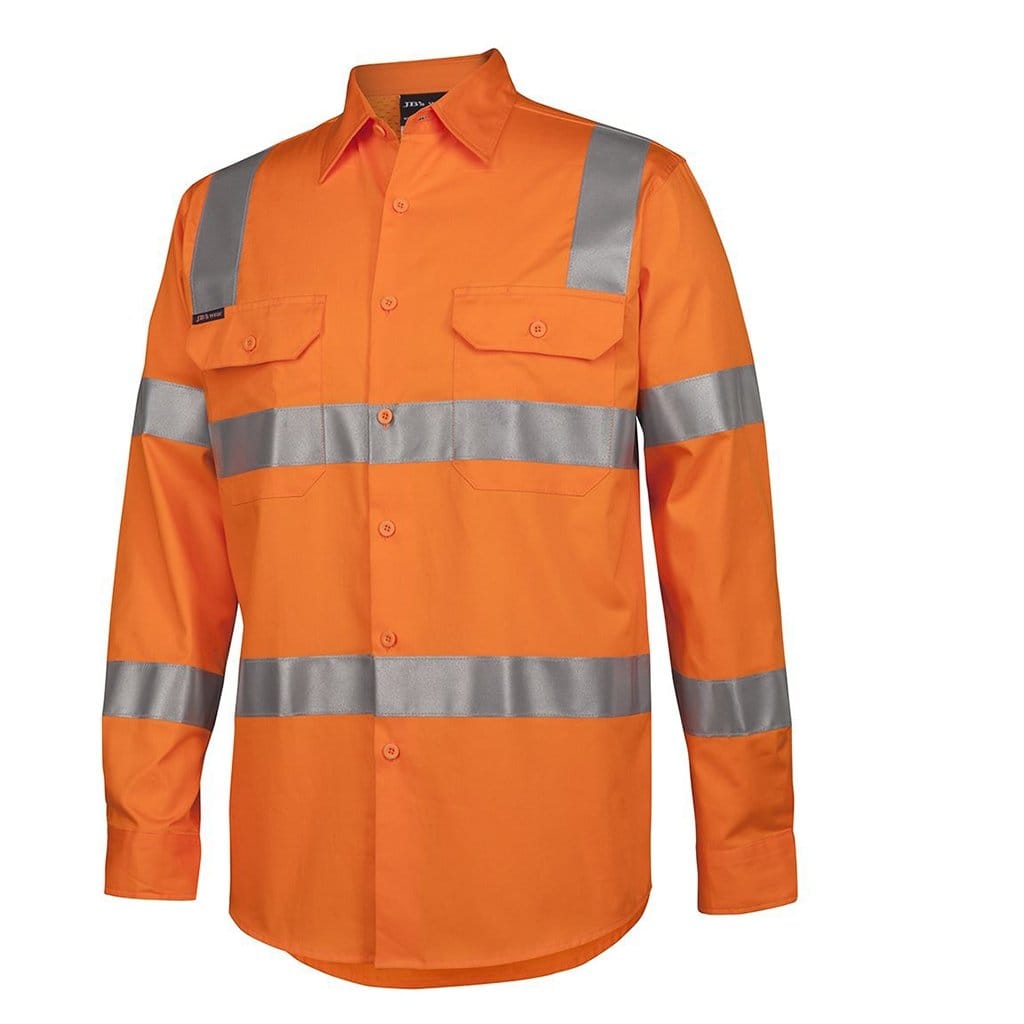 JB WEAR HI VIS (D+N) L/S 150G AUST RAIL W/SHIRT ORANGE - The Work Pit