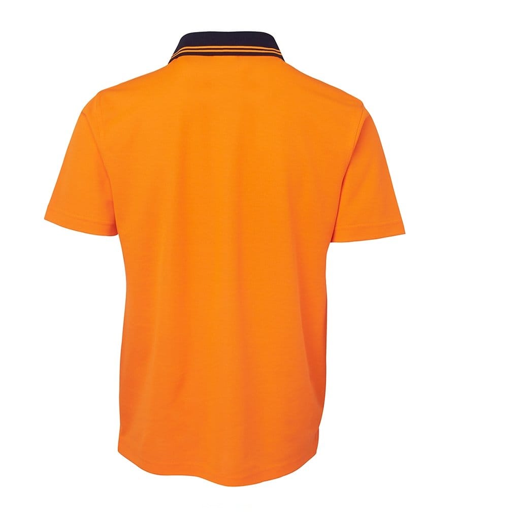 JB WEAR HI VIS NON CUFF S/S COTTON BACK POLO ORANGE/NAVY - The Work Pit