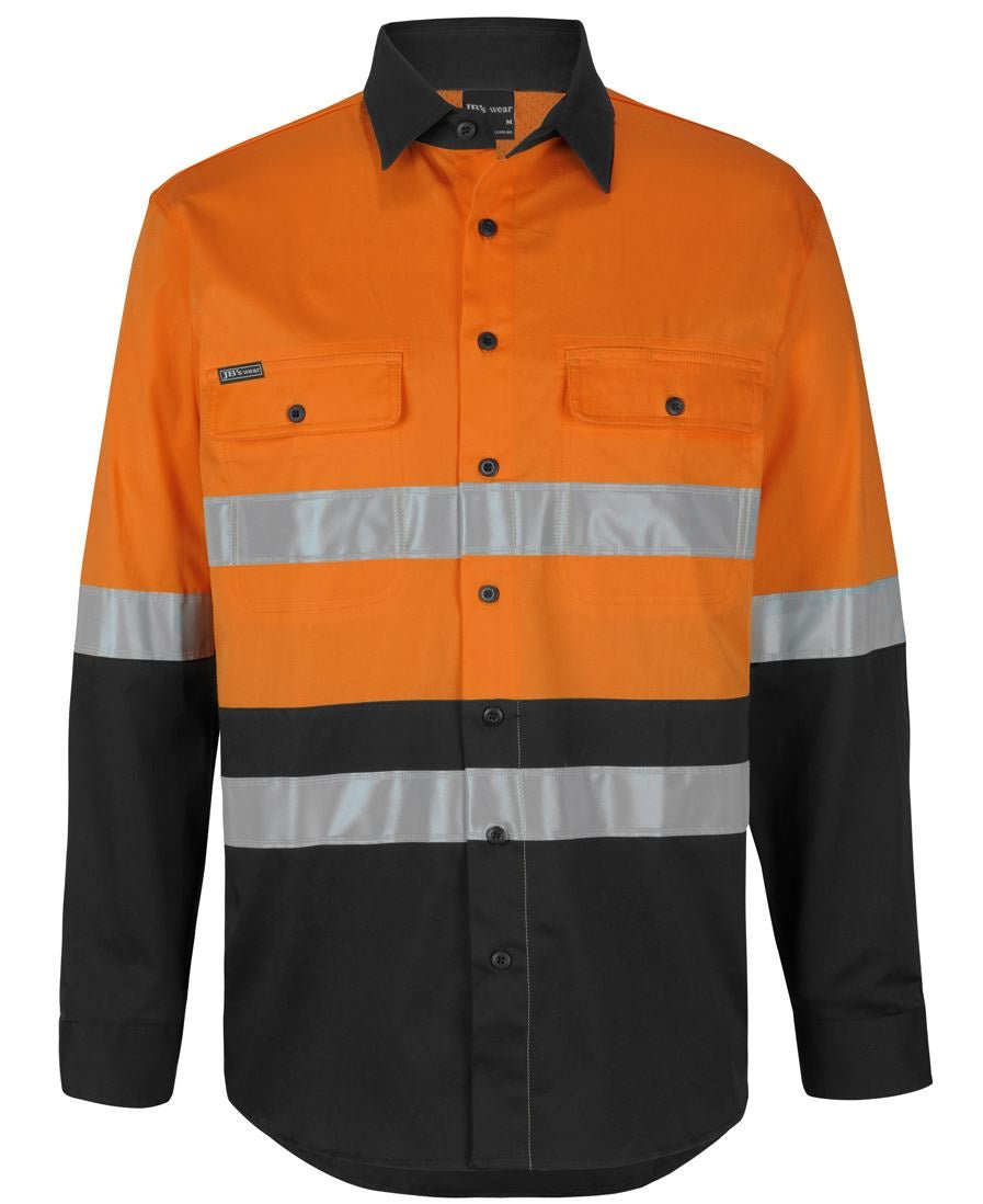 JB'S HI VIS (D+N) L/S STRETCH WORK SHIRT - ORANGE/BLACK - The Work Pit