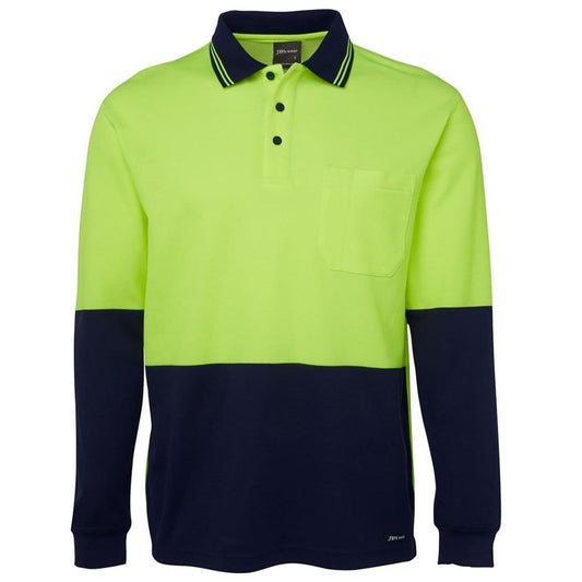 JB'S HI VIS L/S COTTON BACK POLO - LIME/NAVY - The Work Pit