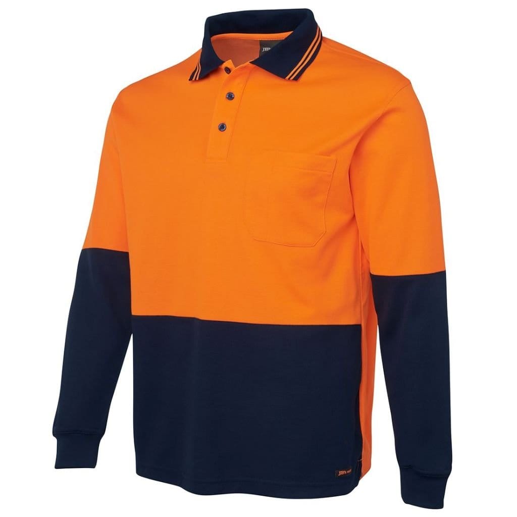 JB'S HI VIS L/S COTTON BACK POLO - ORANGE/NAVY - The Work Pit