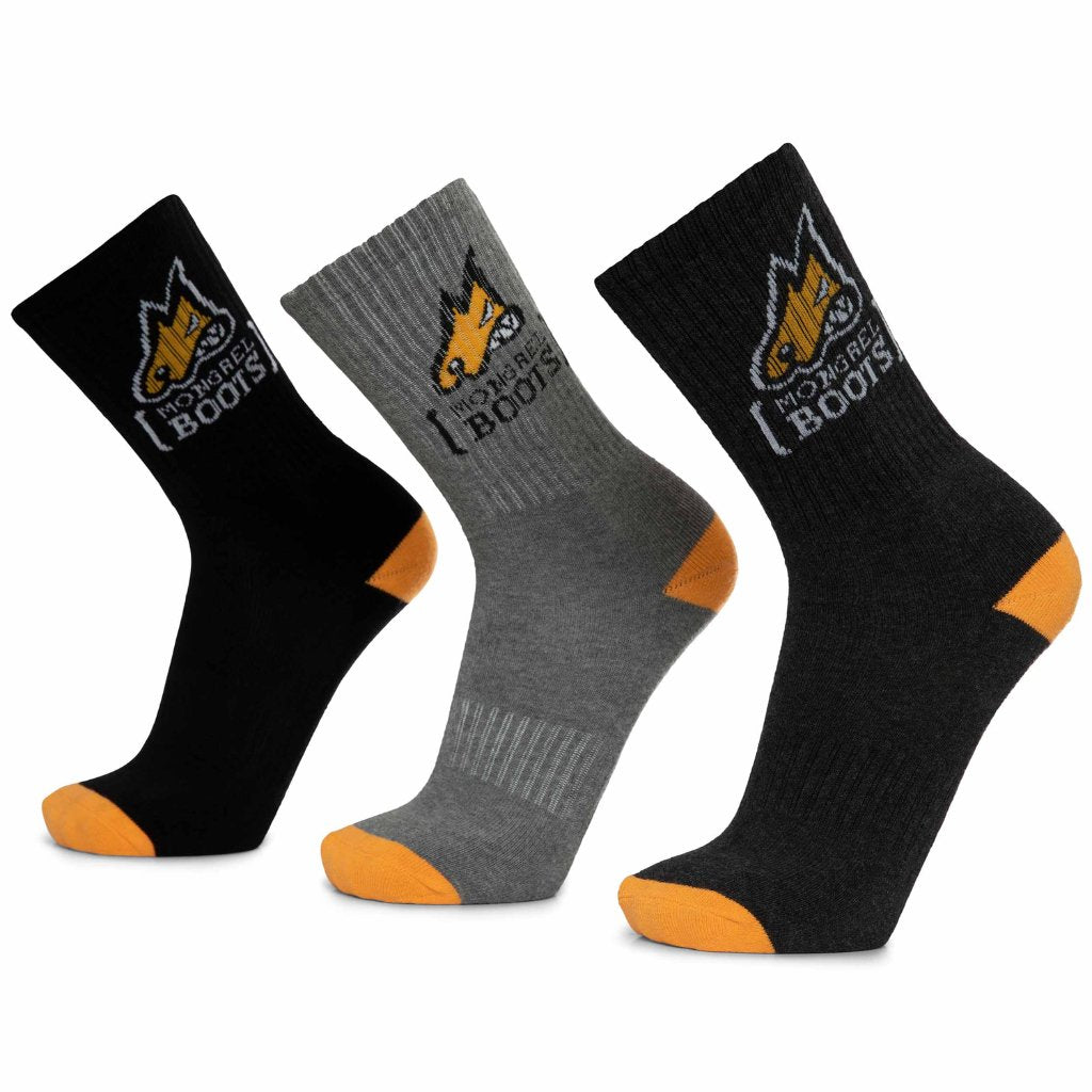 MONGREL COTTON SOCKS 5PK - GREY & BLACK - The Work Pit