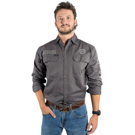 RINGERS WESTERN HAWKEYE MENS FULL BUTTON WORK SHIRT - MAGNUM WITH ULTIMATE GREY EMBROIDERY - The Work Pit