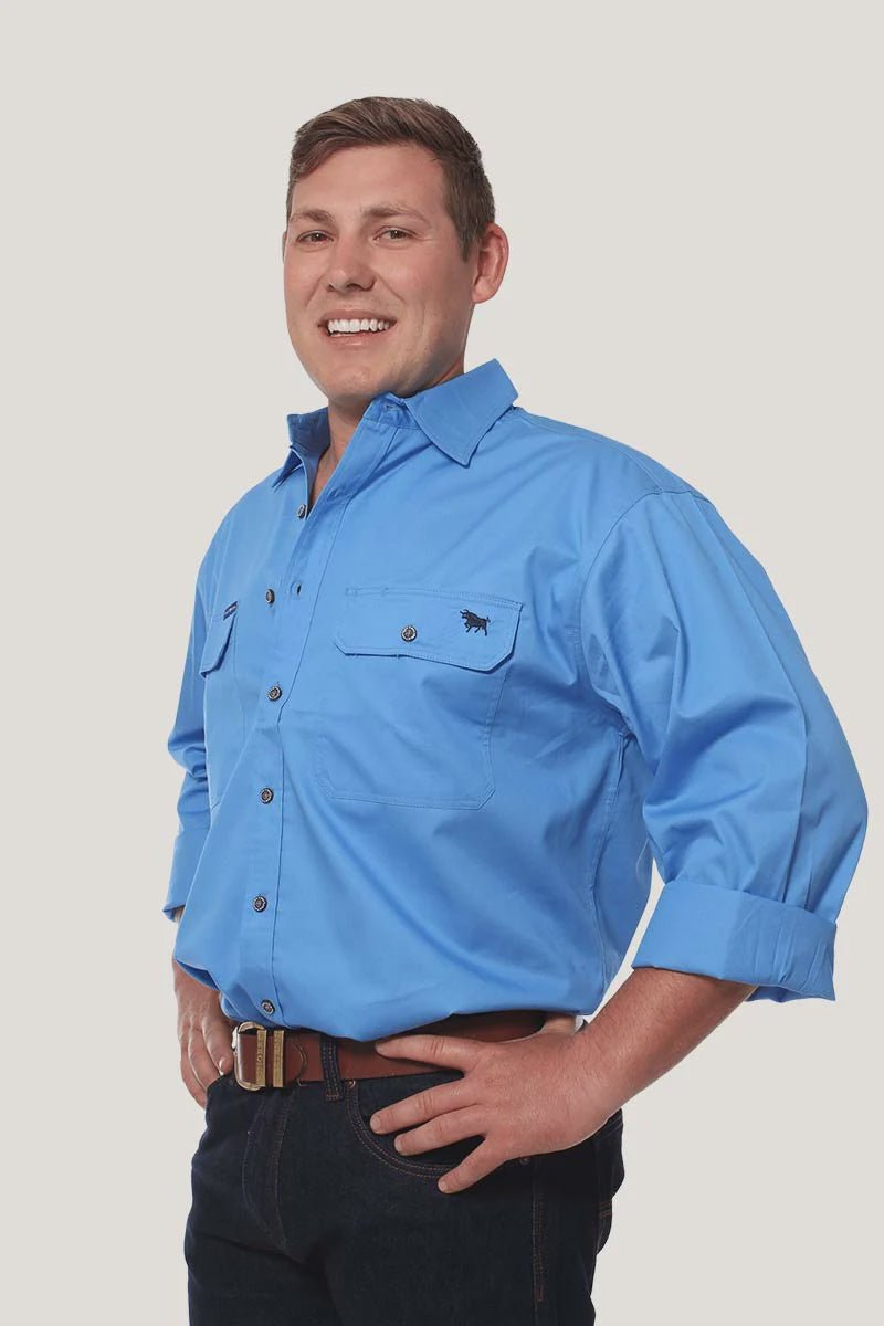 RINGERS WESTERN KING RIVER FULL BUTTON WORK SHIRT - BLUE - The Work Pit