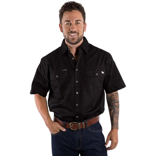 RINGERS WESTERN LAKE ARGYLE MENS SHORT SLEEVE FULL BUTTON WORK NSHIRT - BLACK - The Work Pit