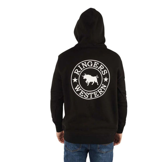 RINGERS WESTERN MENS SIGNATURE BULL PULLOVER HOODIE BLACK/WHITE - The Work Pit