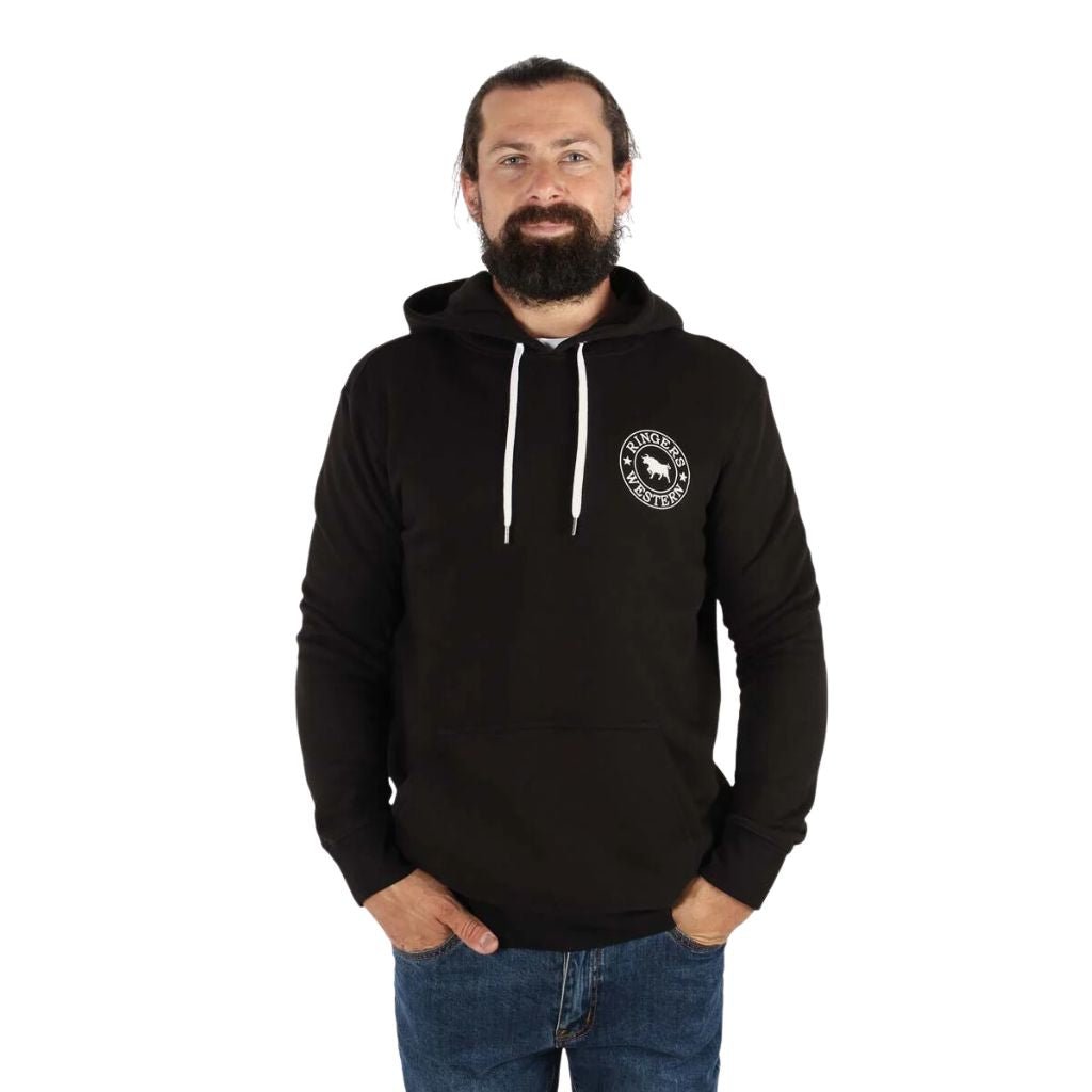 RINGERS WESTERN MENS SIGNATURE BULL PULLOVER HOODIE BLACK/WHITE - The Work Pit