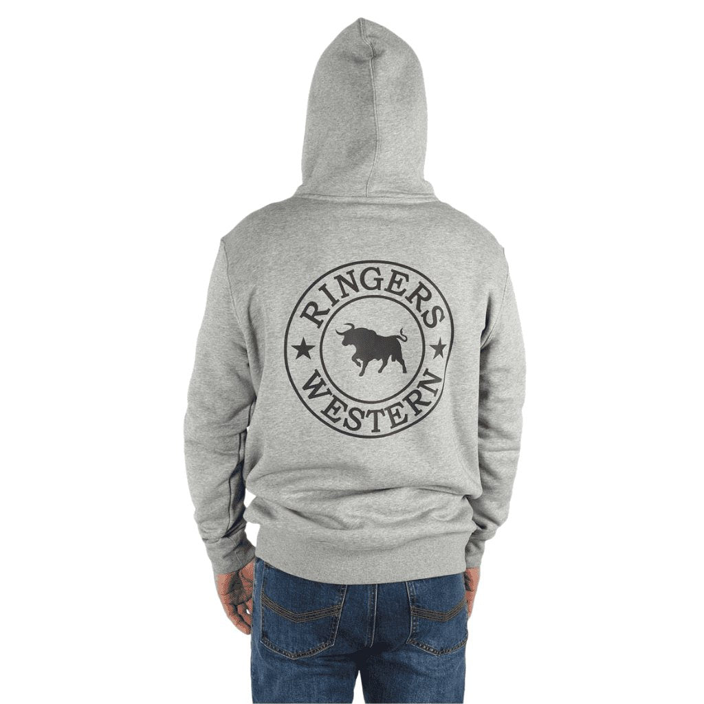 RINGERS WESTERN MENS SIGNATURE BULL PULLOVER HOODIE GREY MARLE / BLACK - The Work Pit