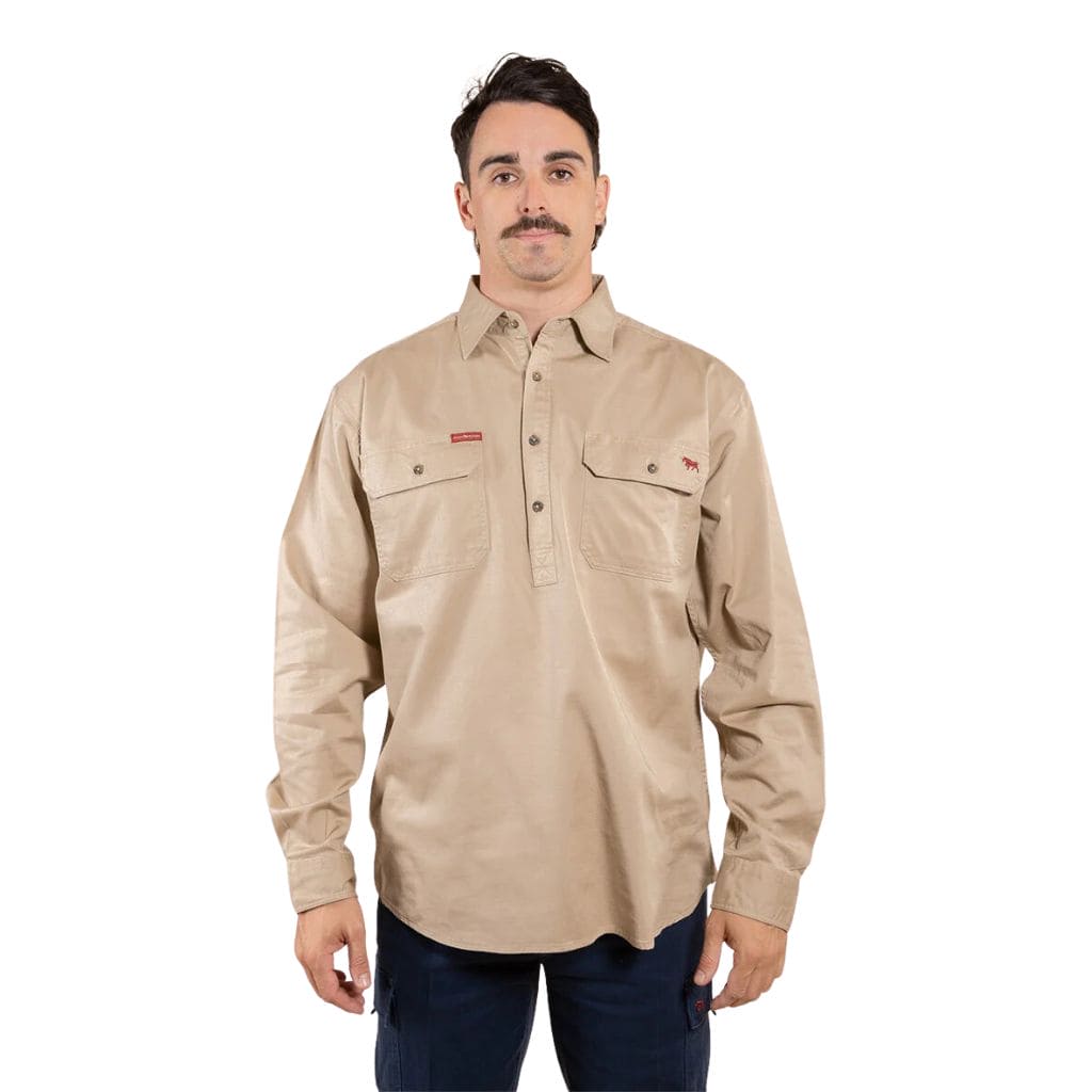 RINGERS WESTERN MENS SOUTHERN HIGHLANDS HEAVYWEIGHT HALF BUTTON WORK SHIRT CAMEL - The Work Pit