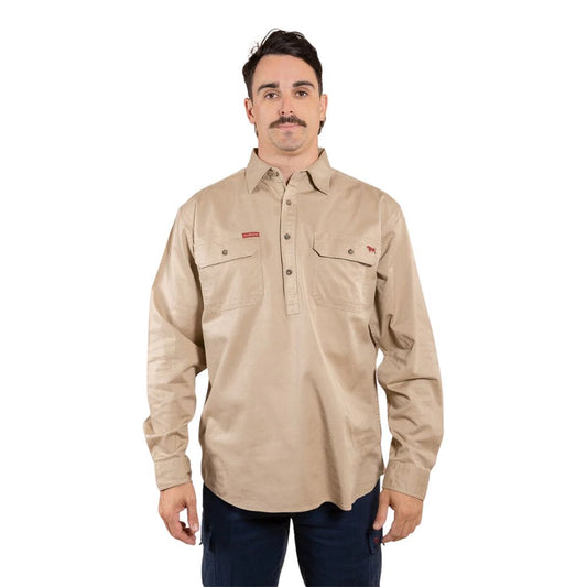 RINGERS WESTERN MENS SOUTHERN HIGHLANDS HEAVYWEIGHT HALF BUTTON WORK SHIRT CAMEL - The Work Pit