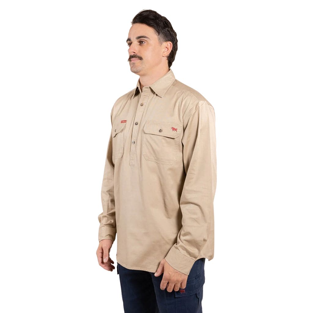 RINGERS WESTERN MENS SOUTHERN HIGHLANDS HEAVYWEIGHT HALF BUTTON WORK SHIRT CAMEL - The Work Pit