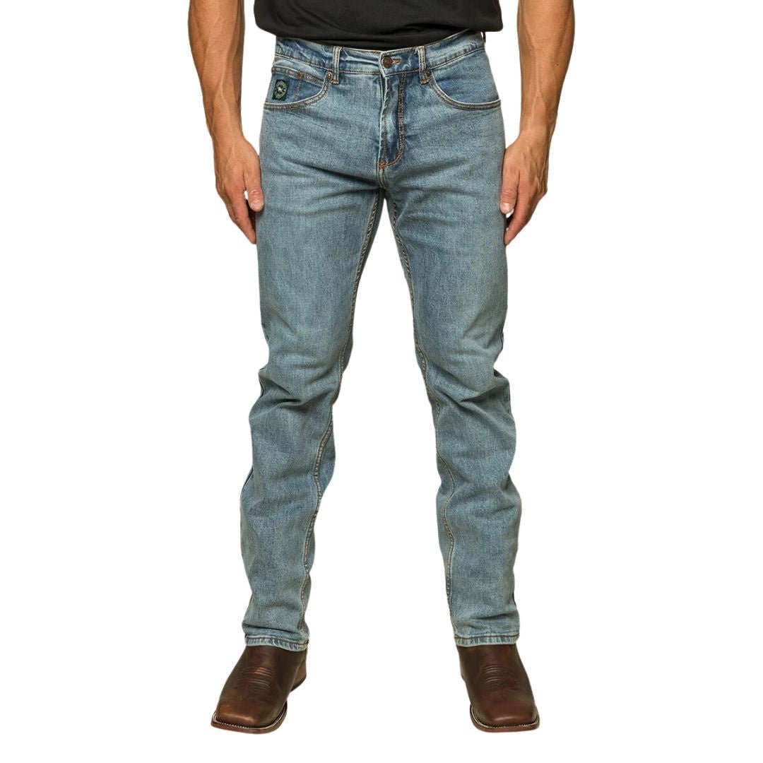 RINGERS WESTERN MUSTER MENS SLIM STRAIGHT FIT JEAN - LIGHT WASH BLUE - The Work Pit