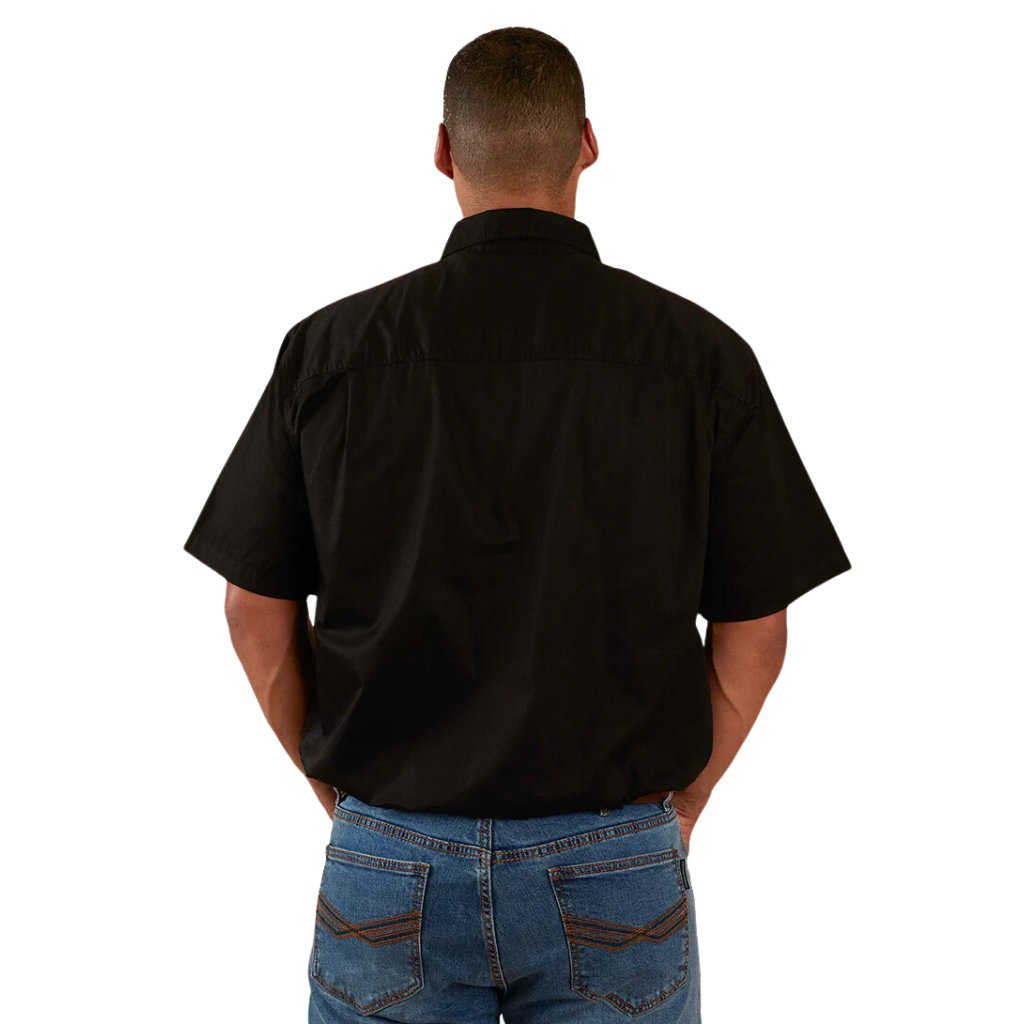 RINGERS WESTERN PACK SADDLE MENS SHORT SLEEVE HALF BUTTON WORK SHIRT - BLACK - The Work Pit