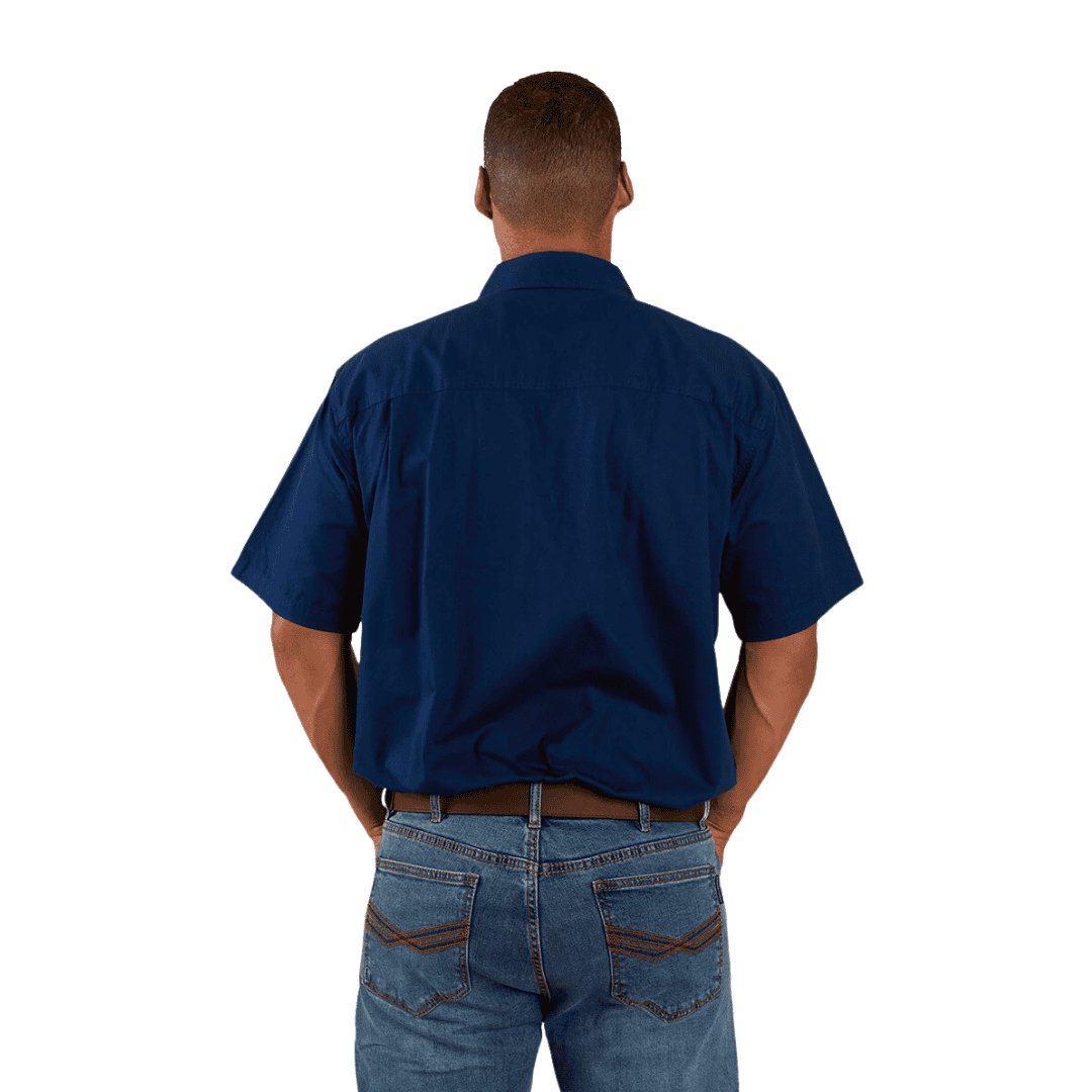 RINGERS WESTERN PACK SADDLE MENS SHORT SLEEVE HALF BUTTON WORK SHIRT NAVY - The Work Pit