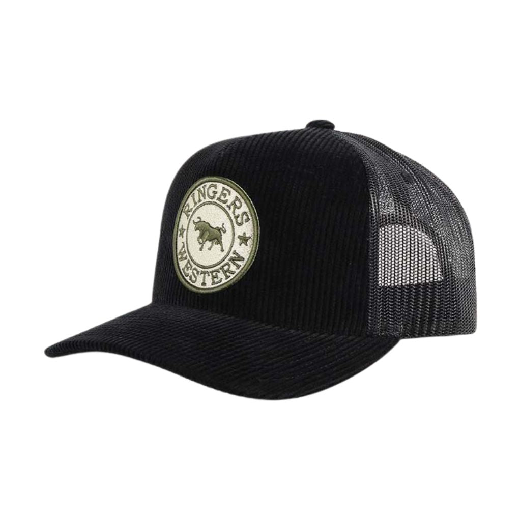 RINGERS WESTERN SIGNATURE BULL CORDUROY TRUCKER CAP - BLACK - The Work Pit