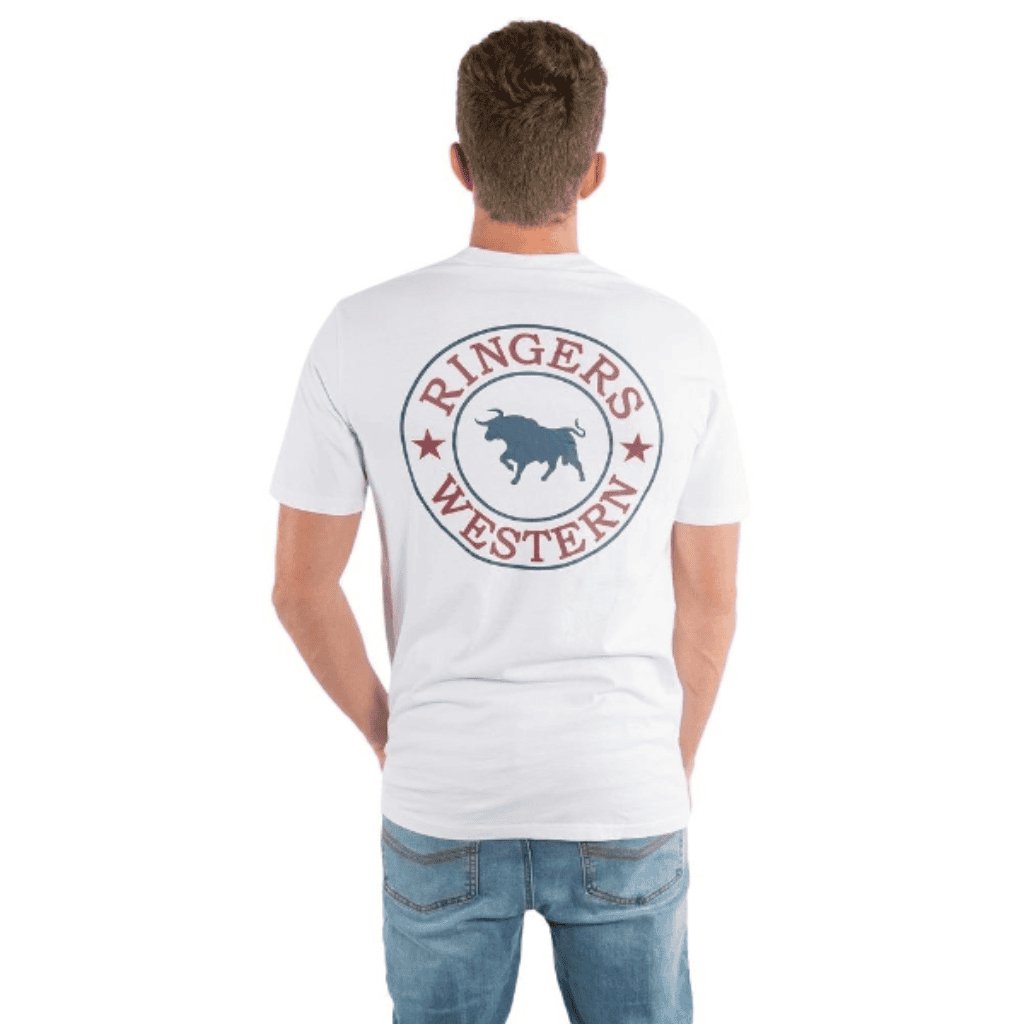 RINGERS WESTERN SIGNATURE BULL MENS LOOSE FIT T - SHIRT - WHITE WITH MULTI PRINT - The Work Pit