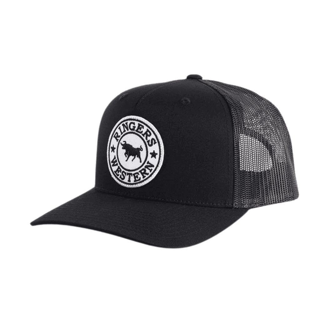 RINGERS WESTERN SIGNATURE BULL TRUCKER CAP BLACK / BLACK WHITE - The Work Pit