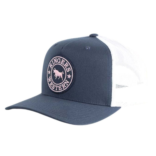 RINGERS WESTERN SIGNATURE BULL TRUCKER CAP NAVY / WHITE / PINK - The Work Pit