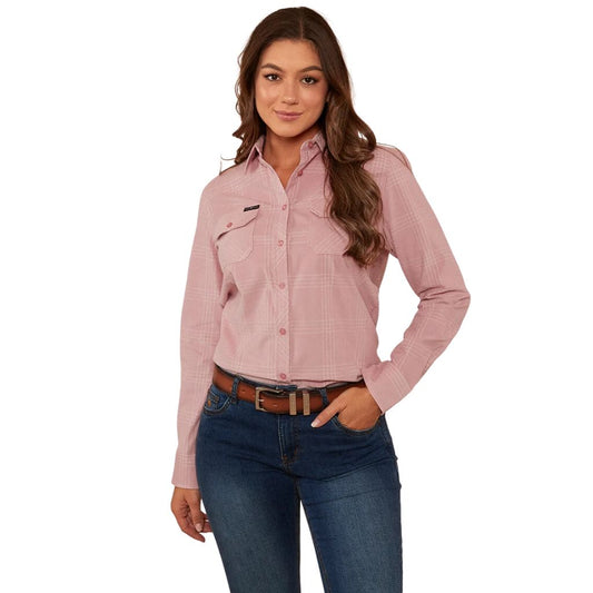 RINGERS WESTERN WOMENS JESSE CORDUROY SHIRT ROSEY / OFF WHITE - The Work Pit