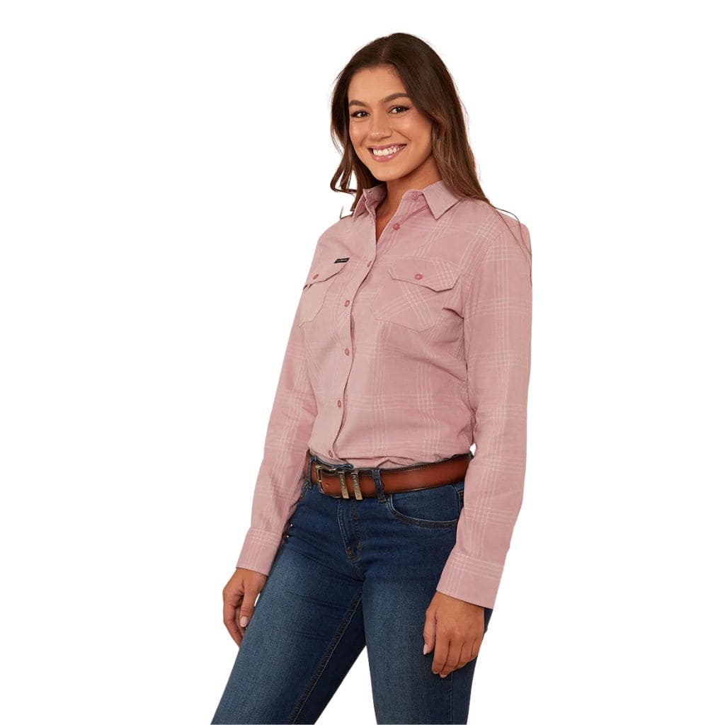 RINGERS WESTERN WOMENS JESSE CORDUROY SHIRT ROSEY / OFF WHITE - The Work Pit