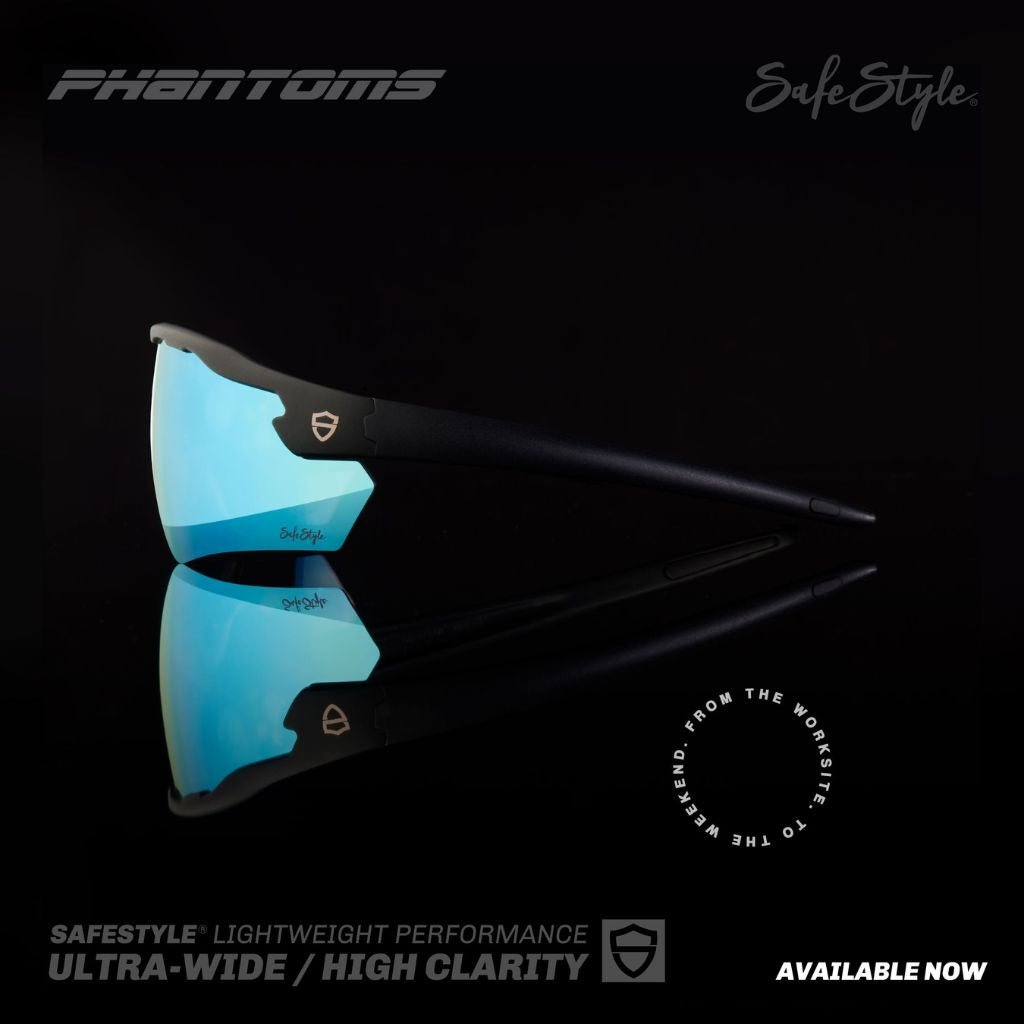 SAFESTYLE PHANTOMS MATTE BLACK FRAME REFLECTORS BLUE LENS - The Work Pit