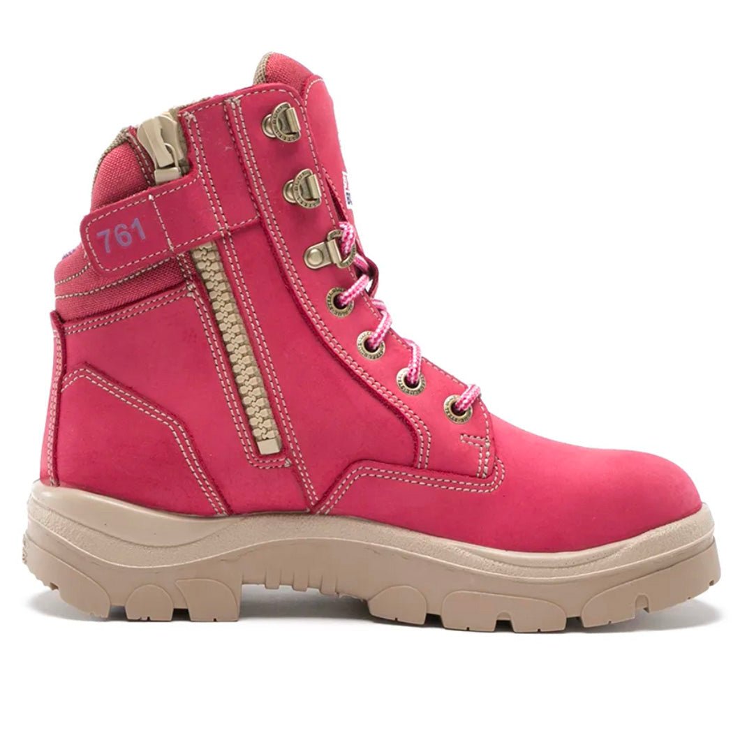 STEEL BLUE SOUTHERN CROSS ZIP LADIES BOOTS PINK - The Work Pit