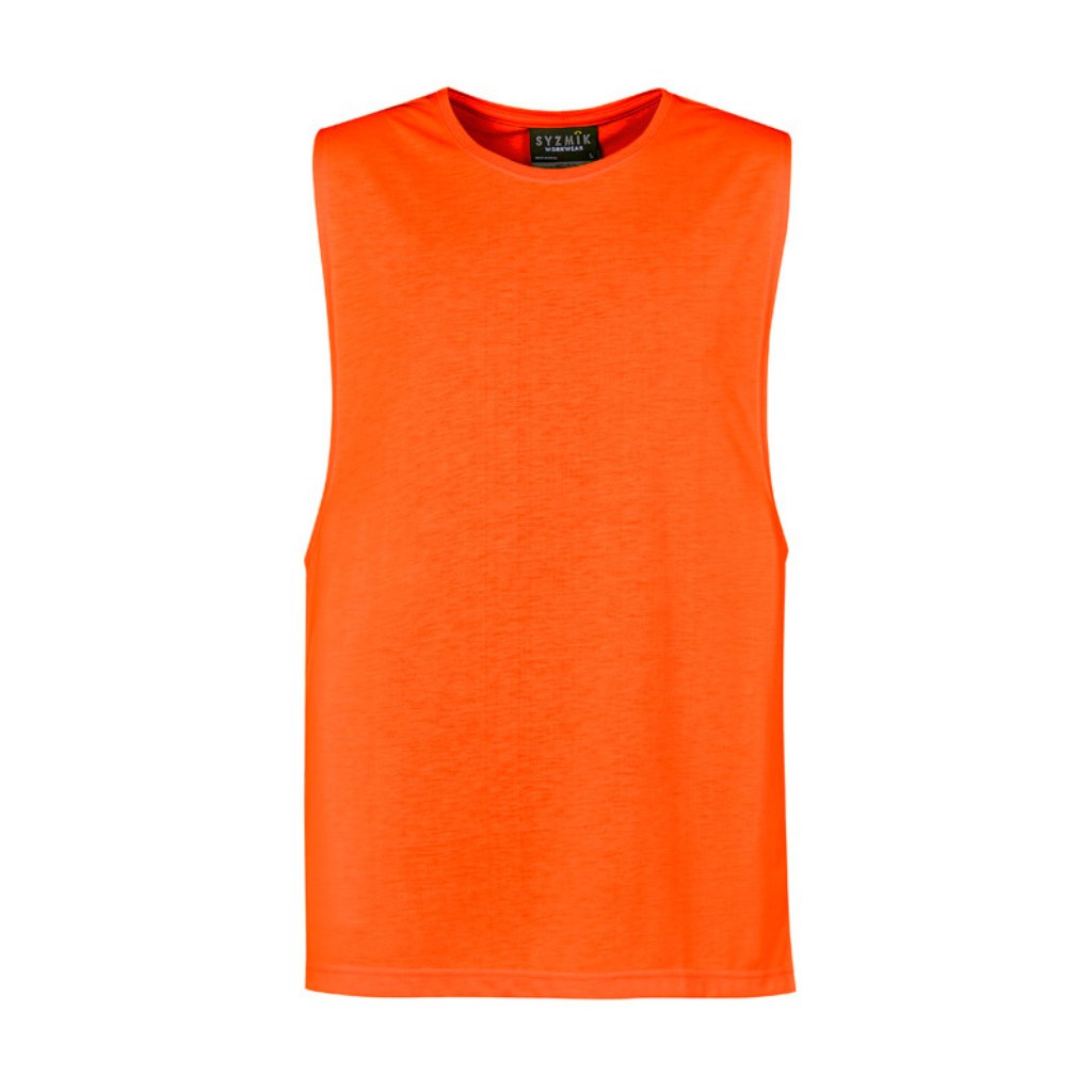 SYZMIK ESSENTIALS MENS HI VIS SLEEVELESS TEE - ORANGE - The Work Pit