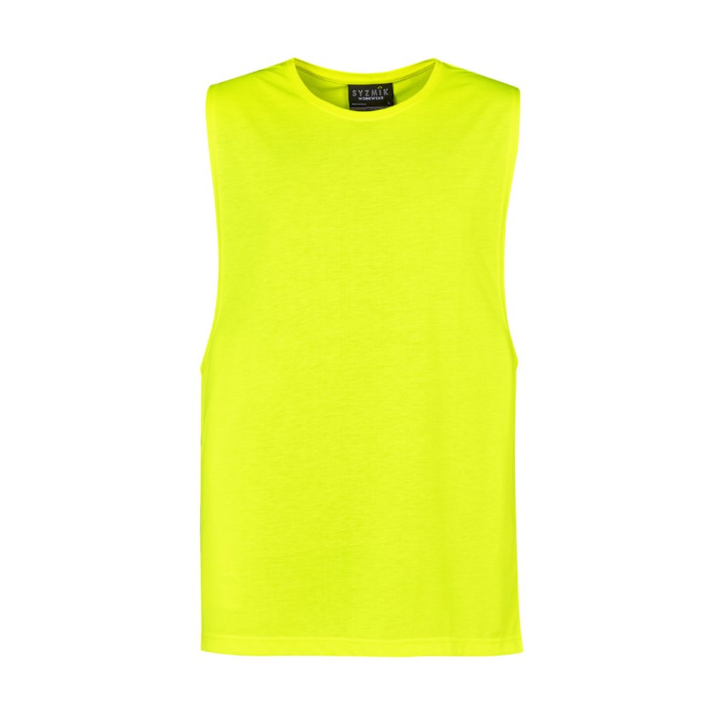 SYZMIK ESSENTIALS MENS HI VIS SLEEVELESS TEE YELLOW - The Work Pit