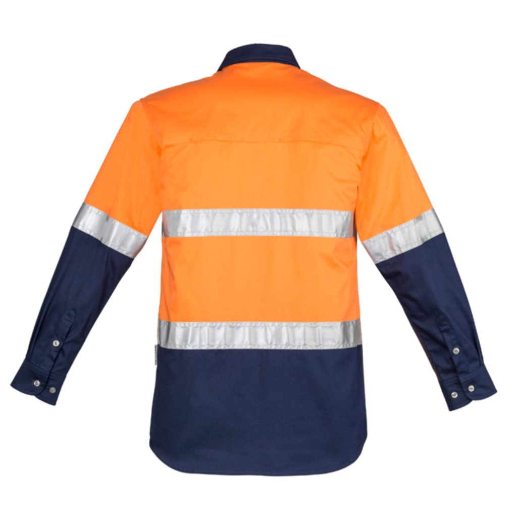 SYZMIK MENS INDUSTRIAL LONG SLEEVE SHIRT HOOP TAPED - ORANGE/NAVY - The Work Pit