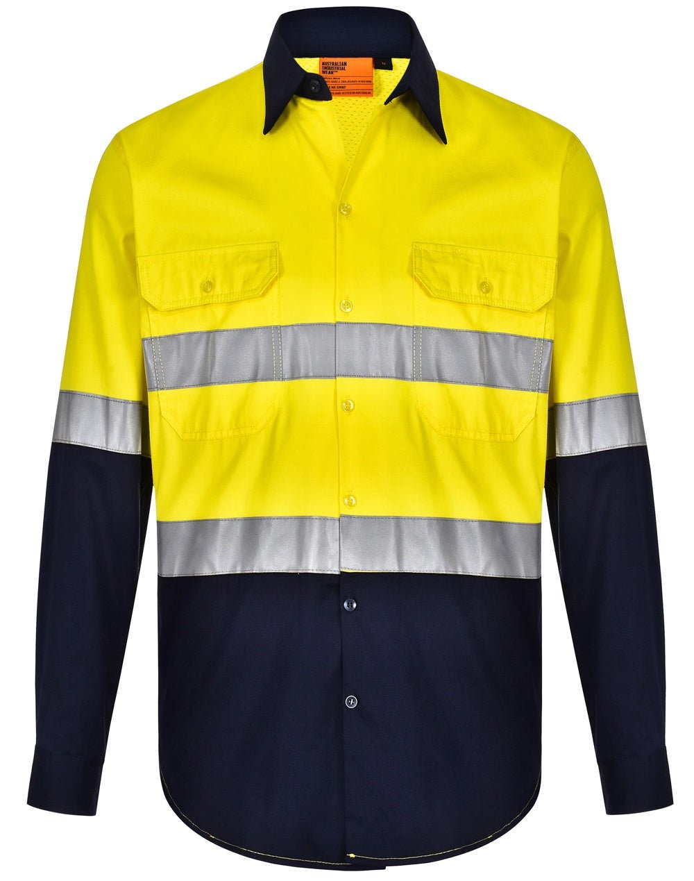 UNISEX HI - VIS COOL - BREEZE TAPED SAFETY LS SHIRT - YELLOW / NAVY - The Work Pit