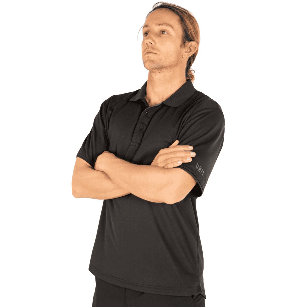 UNIT MENS BOLT POLO SHIRT - BLACK - The Work Pit