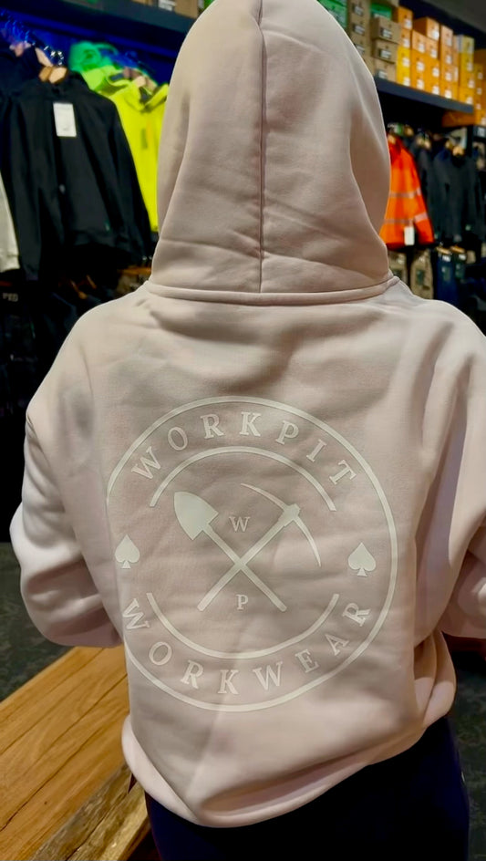 THE WORKPIT PICK & SHOVEL PULLOVER HOODIE - WOMENS SOFT PINK