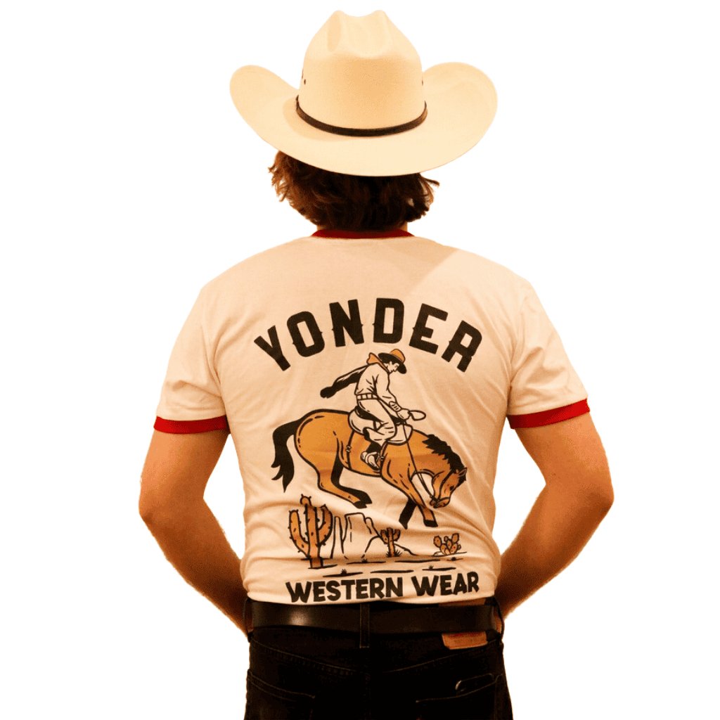 YONDER WESTERN MENS RED RINGER SHIRT - WHITE/RED - The Work Pit